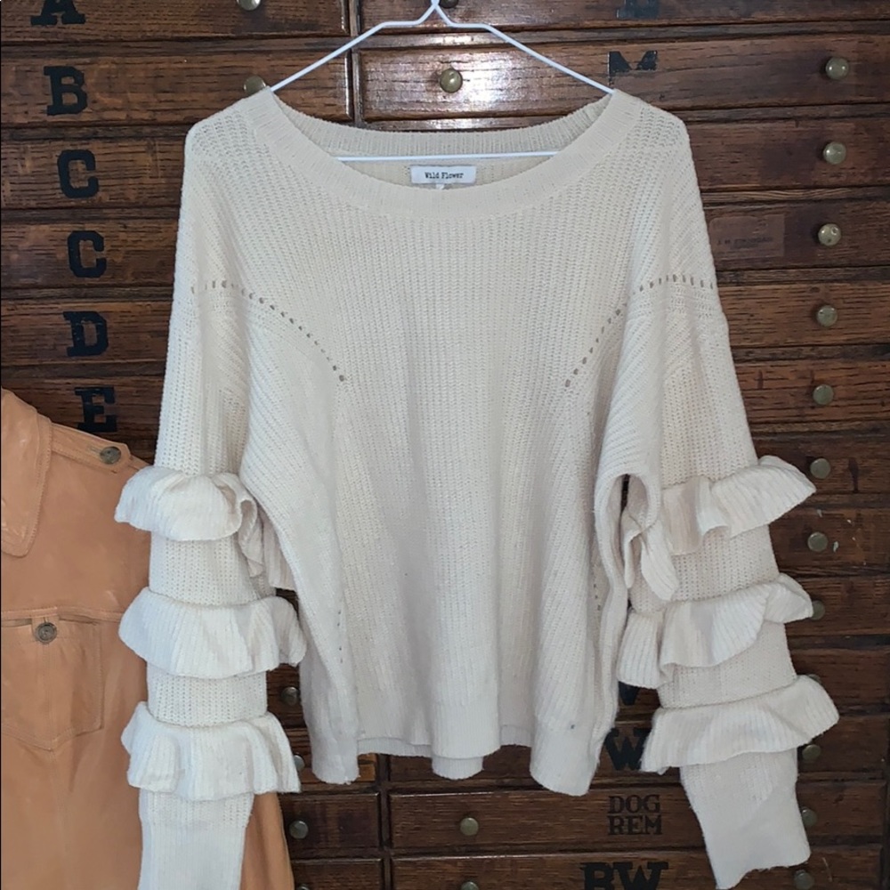 Cream Ruffle Sleeve sweater